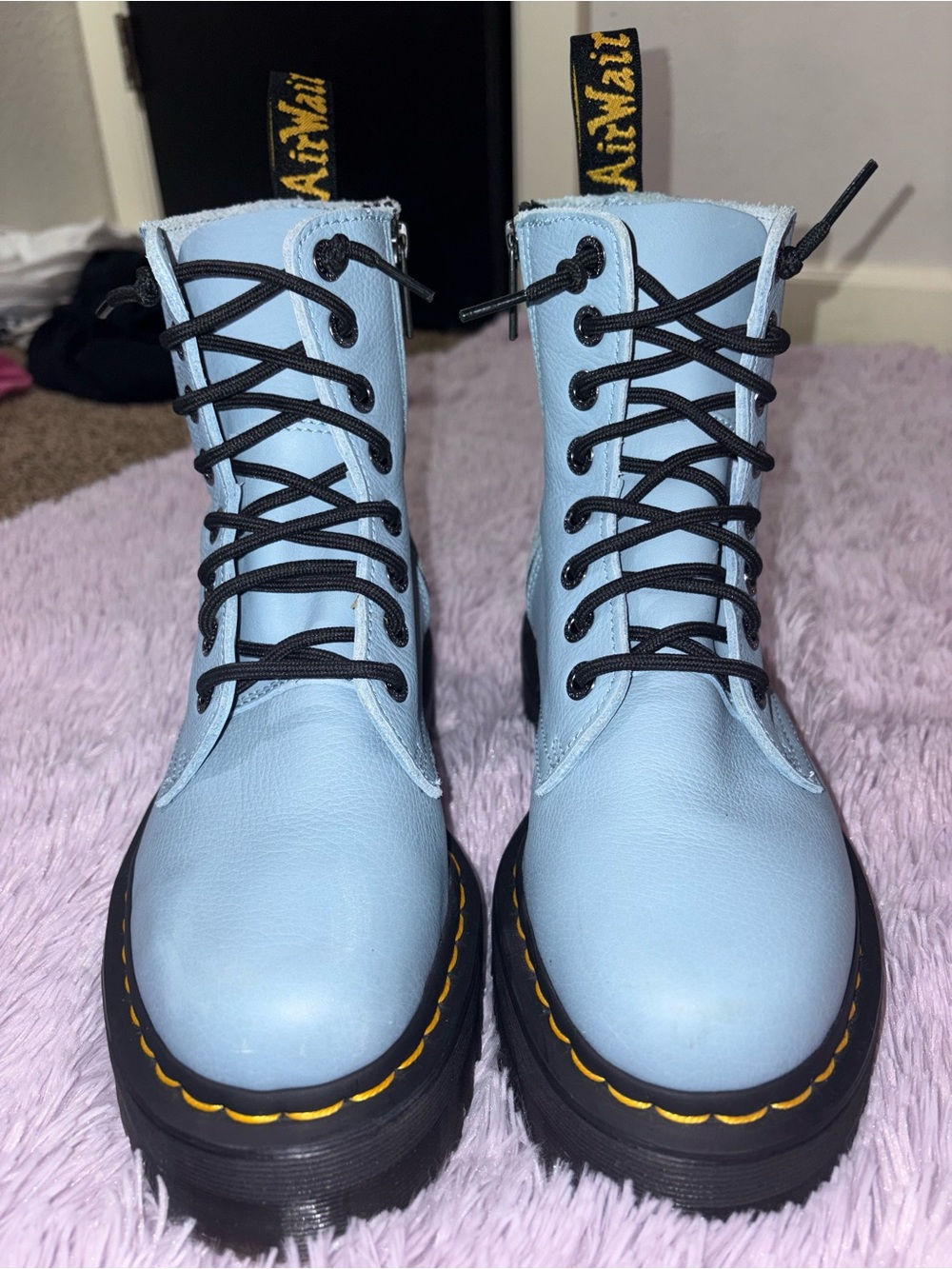 Dr. Martens Pastel Blue Leather Lace-Up Combat Boots